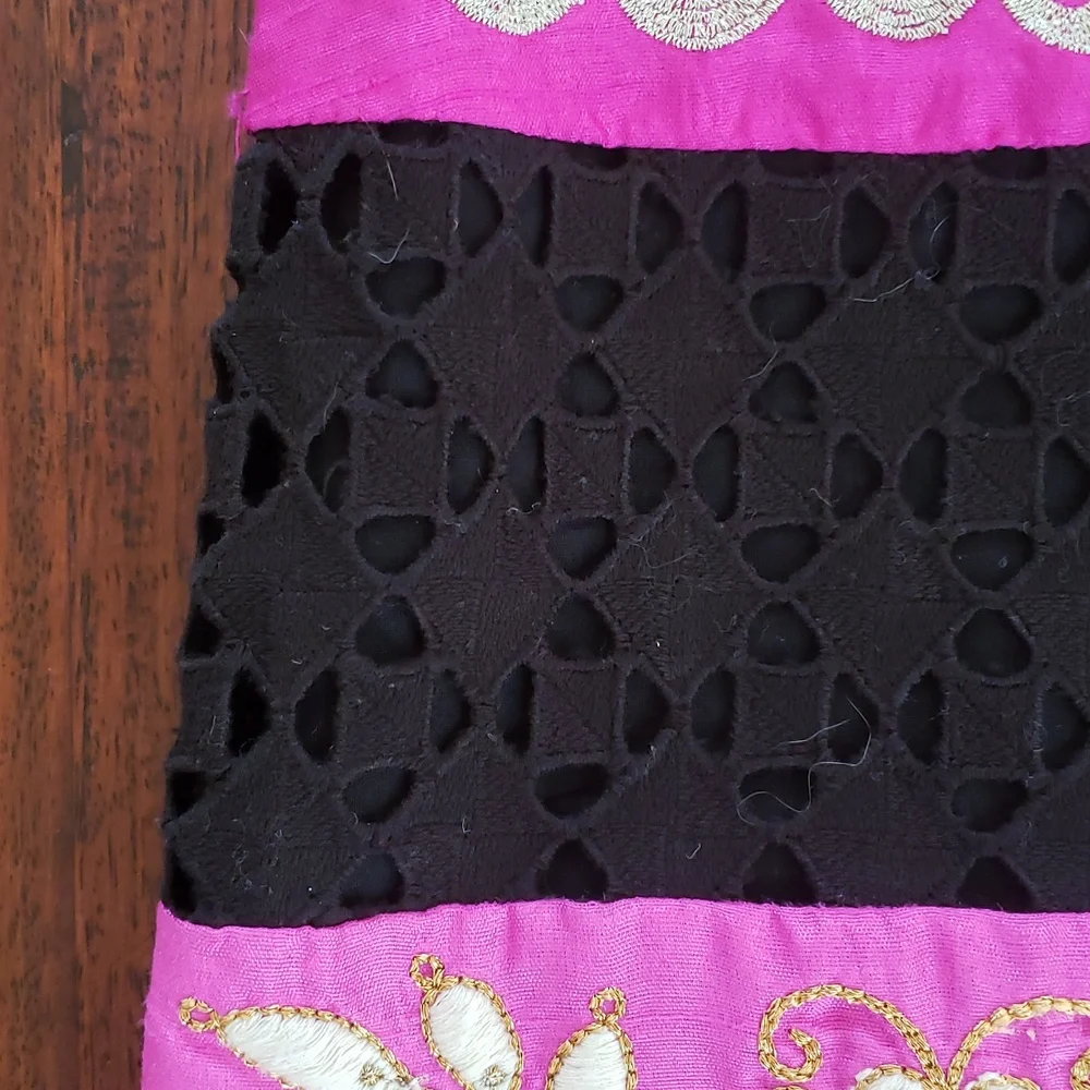 Anthropologie Leifsdottir Catrina Embroidered Pom Pom Eyelet Skirt Pink Black 10